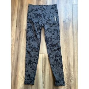Gymshark Women's Sz Small Compression Leggings Yoga Pants Black Gray Swirl
